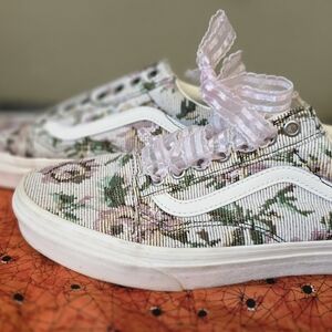 Floral Canvas Sneakers with Pink Ribbon Laces